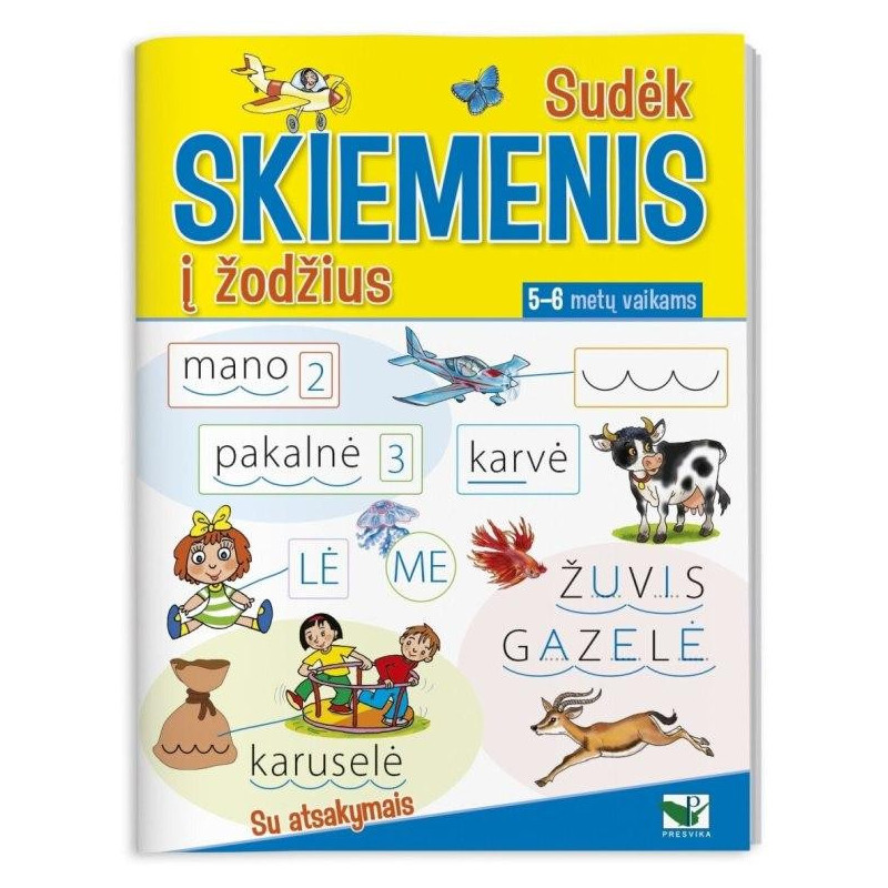 Sudėk skiemenis į žodžius, 5-6 metų vaikams. Su atsakymais