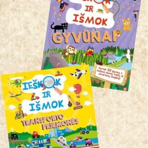 Ieškok ir išmok. Transporto priemonės +  Ieškok ir išmok. Gyvūnai. Dviejų knygų komplektas