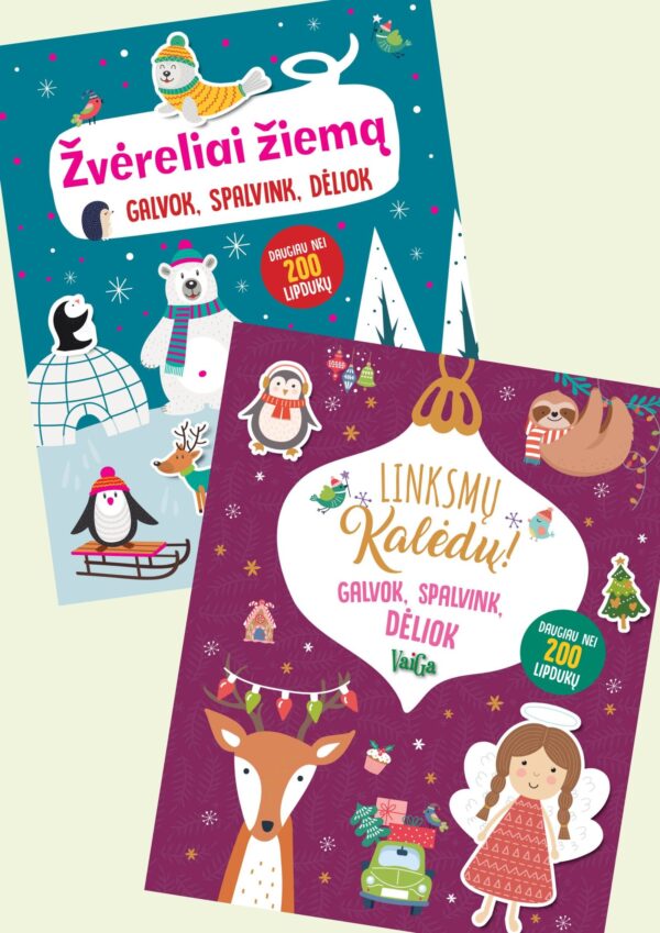 Žvėreliai žiemą + Linksmų Kalėdų! Galvok, spalvink, dėliok. Dviejų knygų komplektas